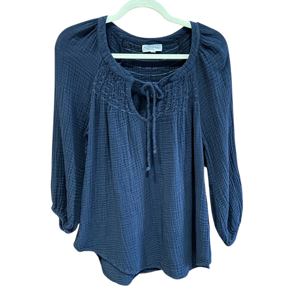 ANTHROPOLOGIE MICHAEL STARS Smocked Peasant Top Navy XS‎